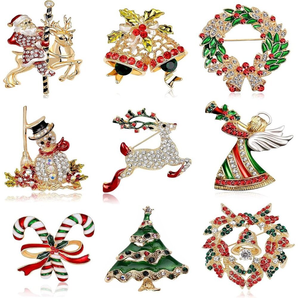 Halloween Thanksgiving Fall Christmas Theme Crystal Brooch Set with Rhinestone C